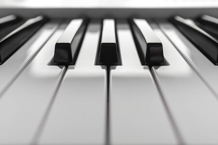 Close up detail on the black and white keys of a music keyboard, with copy space for textの写真素材