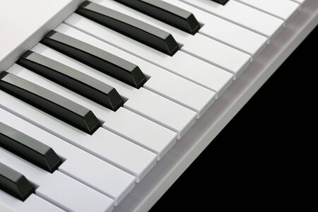 Close up detail on the black and white keys of a music keyboard, with copy space for textの写真素材