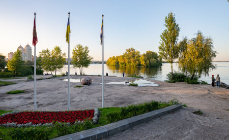 Kiev / Ukraine - September 22, 2020 - Mariners' Memorial Stone in the Natalka park, close to the Dnieper river, in the Obolon district of kiev, Ukraineのeditorial素材