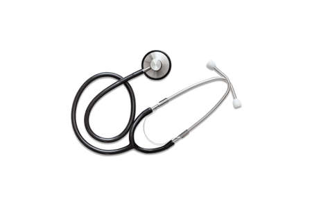 A stethoscope isolated on white background, used to control noises, such as the heartbeat or breathing, inside the human bodyの写真素材