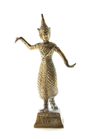 Bronze statuette of a Thai dancer isolated on a white backgroundの写真素材