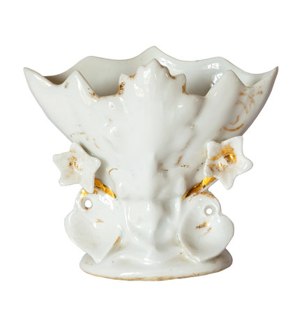 Vintage French Wedding vase, in white and gold porcelain from the 19th Century.の写真素材