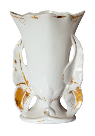 Vintage French Wedding vase, in white and gold porcelain from the 19th Century.の写真素材