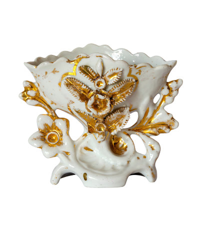 Vintage French Wedding vase, in white and gold porcelain from the 19th Century.の写真素材