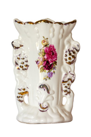 Vintage French Wedding vase, in white and gold porcelain from the 19th Century.の写真素材