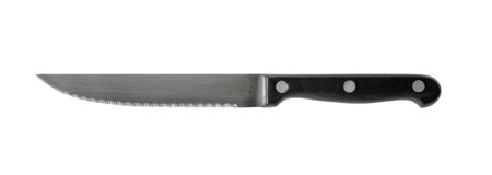Steak knife, with black handle, isolated on white backgroundの写真素材