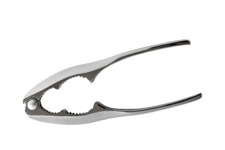 Open modern iron nutcracker on white backgroundの写真素材