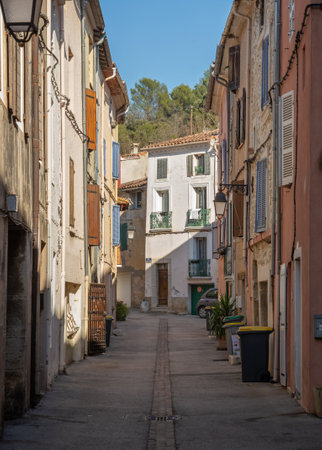 View of a street in the small town of La Roquebrussane in the Var department, in the Provence region of Franceのeditorial素材
