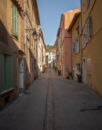 View of a street in the small town of La Roquebrussane in the Var department, in the Provence region of Franceのeditorial素材