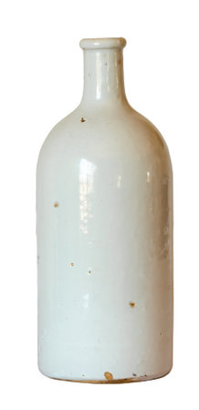 White antique stoneware bottle isolated on white backgroundの写真素材