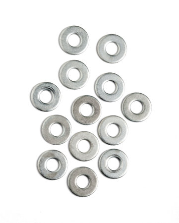 Stainless Steel Flat Washer, isolated on white backgroundの写真素材