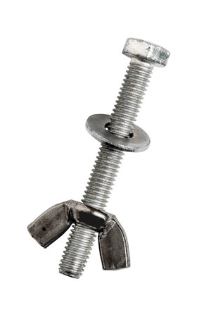 Bolt with washer and wingnut isolated on white background