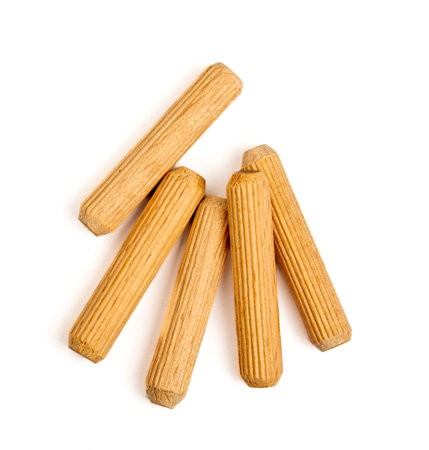 Wooden dowels isalated on white backgroundの写真素材