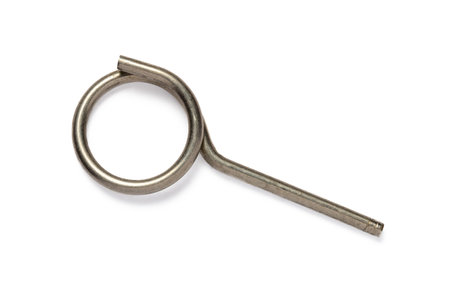 Fire extinguisher safety pin, isolated on white backgroundの写真素材