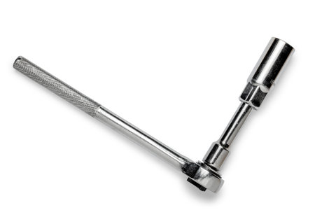 Multi purpose combination iron socket wrench, with accessories,  isolated on white backgroundの写真素材