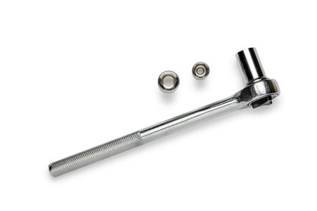 Multi purpose combination iron socket wrench, with accessories,  isolated on white backgroundの写真素材