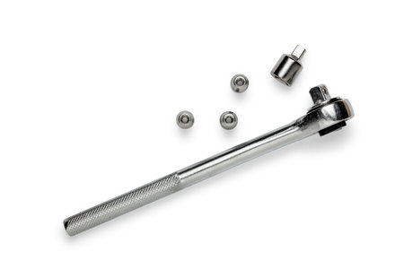 Multi purpose combination iron socket wrench, with accessories,  isolated on white backgroundの写真素材