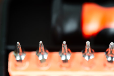 Detail of torx magnetic precision screwdriver bits on white backgroundの写真素材