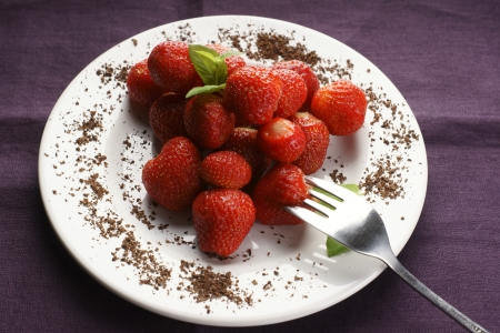 Strawberries on a plateの写真素材