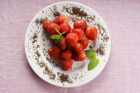Strawberries on a plateの写真素材