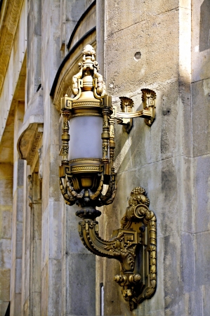Art Nouveau lamp from a drainpipe in Budapestの写真素材