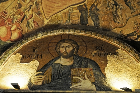 Mosaic in the Chora Church, view Jesus with the Holy Scriptures, Istanbul, Turkeyのeditorial素材