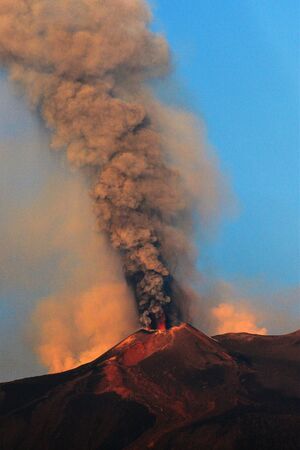 Volcanic eruption on Mount Etna, Sicilyの写真素材