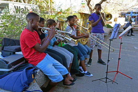 Youthful street musicians in windhoek, namibiaのeditorial素材