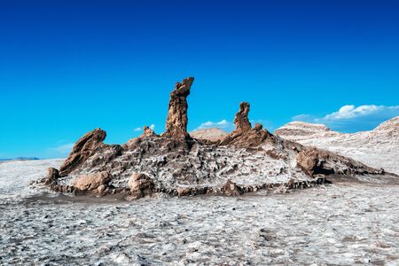 Las Tres Marias landmarks in the Valle de la Luna, San Pedro de Atacama, Chileの写真素材