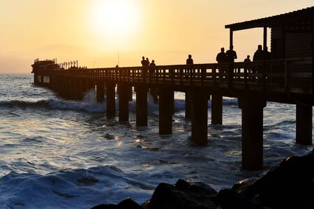 Old historic German jetty in Swakopmund Namibiaの写真素材