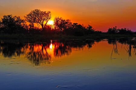Evening mood over the Kwando River in Namibiaの写真素材