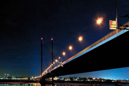 Rhine knee bridge DÃ¼sseldorf at nightの写真素材