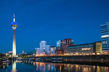 DÃ¼sseldorf media port with Gehry buildings and television towerのeditorial素材