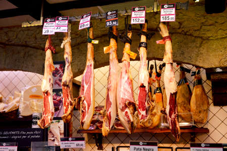 Mercat de la Boqueria in Barcelona, Spain Famous, lively public market that leaves nothing to be desired, offering meat, fish, fruit, vegetables and other foodsのeditorial素材