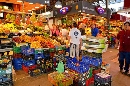 Mercat de la Boqueria in Barcelona, Spain Famous, lively public market that leaves nothing to be desired, offering meat, fish, fruit, vegetables and other foodsのeditorial素材