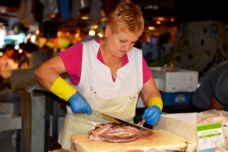 Mercat de la Boqueria in Barcelona, Spain Famous, lively public market that leaves nothing to be desired, offering meat, fish, fruit, vegetables and other foodsのeditorial素材