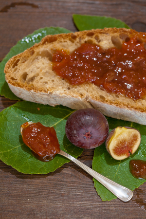 Slice bread with fig jamの写真素材