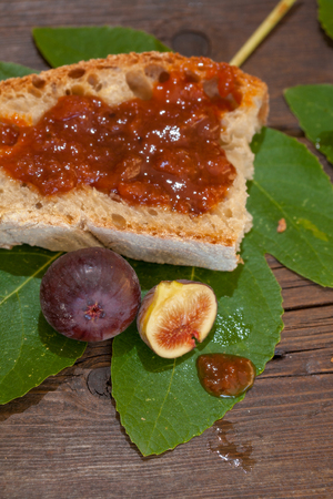 Slice bread with fig jamの写真素材