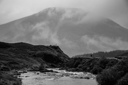 Black and white highlands landscape in Scotlandの写真素材