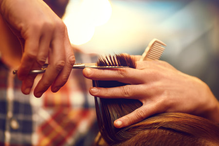 Time for a new hairdo. Handsome young bearded man came to the barber for a haircut. hipster style.の写真素材