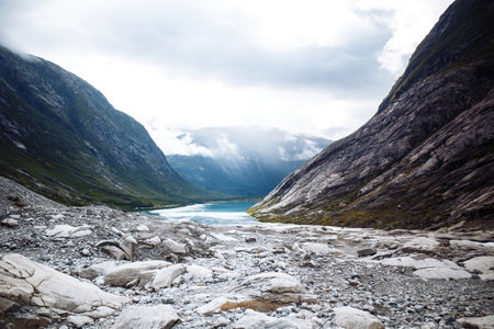 Amazing nature view with fjord and mountains. beautiful reflection. picturesque landscape mountains.の写真素材