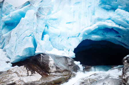 The largest glacier in Norway. A lot of ice. cold tones. Traveling, wild nature concept.の写真素材