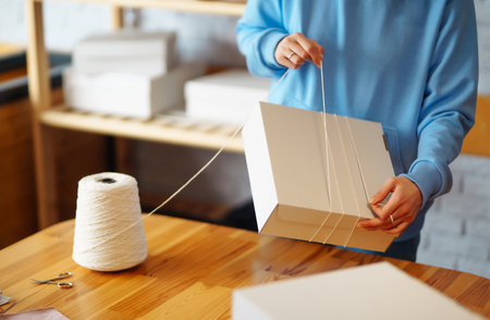 Small business owner, entrepreneur, seller using tablet checking ecommerce clothing store orders.の写真素材