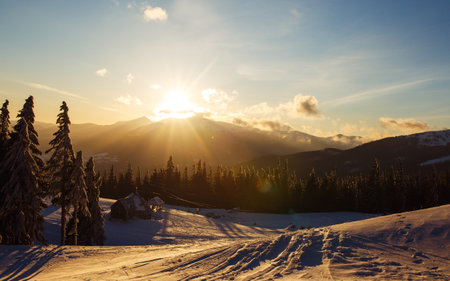 beautiful view of the mountains from a high point. Concept of travel, freedom, beauty of nature.の写真素材
