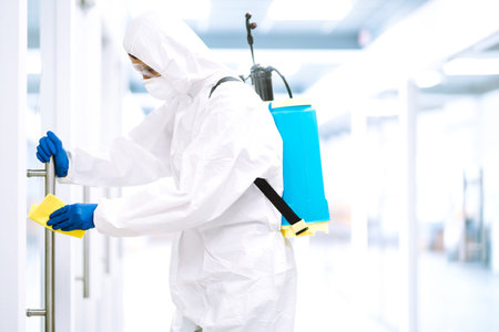 Cleaning and disinfection of office to prevent virus. Prevention of spreading pneumonia virus.の写真素材