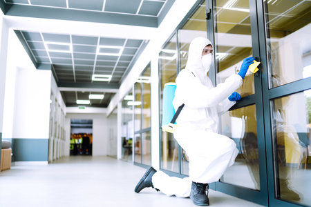Cleaning and disinfection of office to prevent virus. Prevention of spreading pneumonia virus.の写真素材