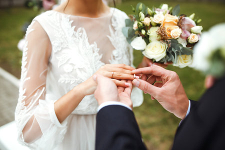 First wedding dance of newlywed. Happy bride and groom and their first dance in the elegant...