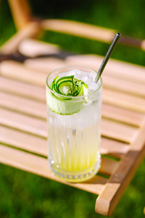 summer cocktails. Alcoholic cocktail with ice and citrus fruits.の写真素材