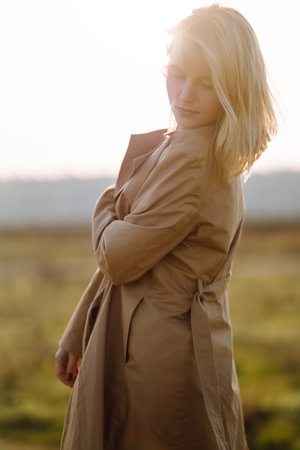 Young woman enjoys a spring sunny day. People, lifestyle, travel, nature and vacations concept.の写真素材