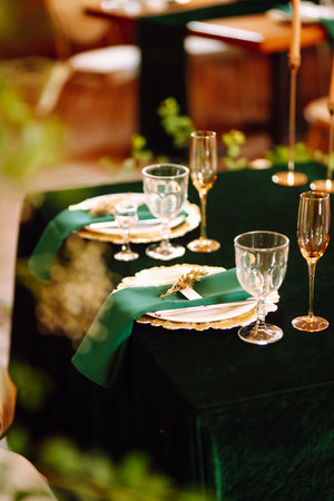 Wedding. Banquet. Beautiful table setting for a party, wedding reception or other festive event.の写真素材